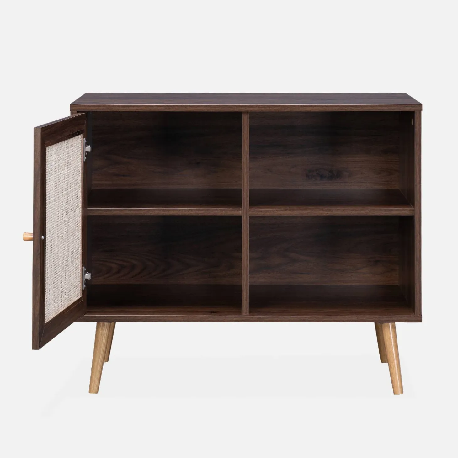80cm scandi-style storage cabinet with wooden and cane rattan