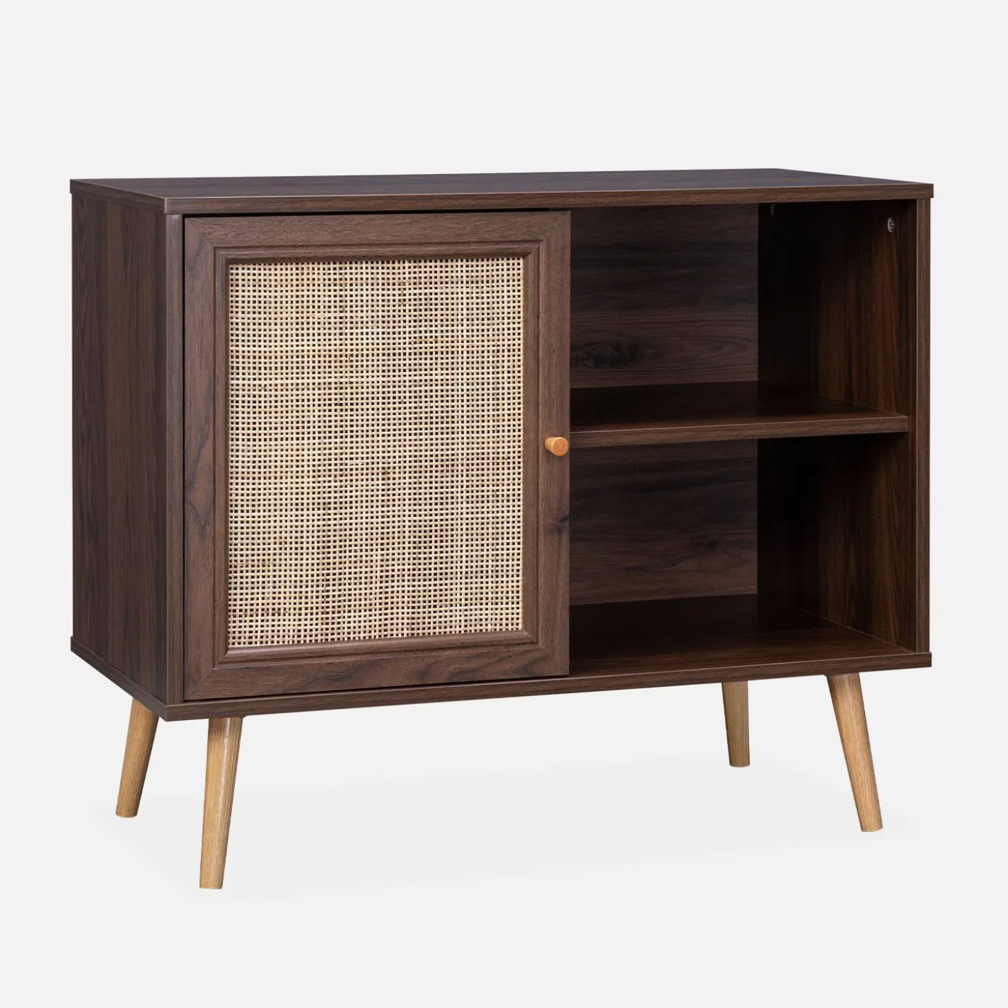80cm scandi-style storage cabinet with wooden and cane rattan