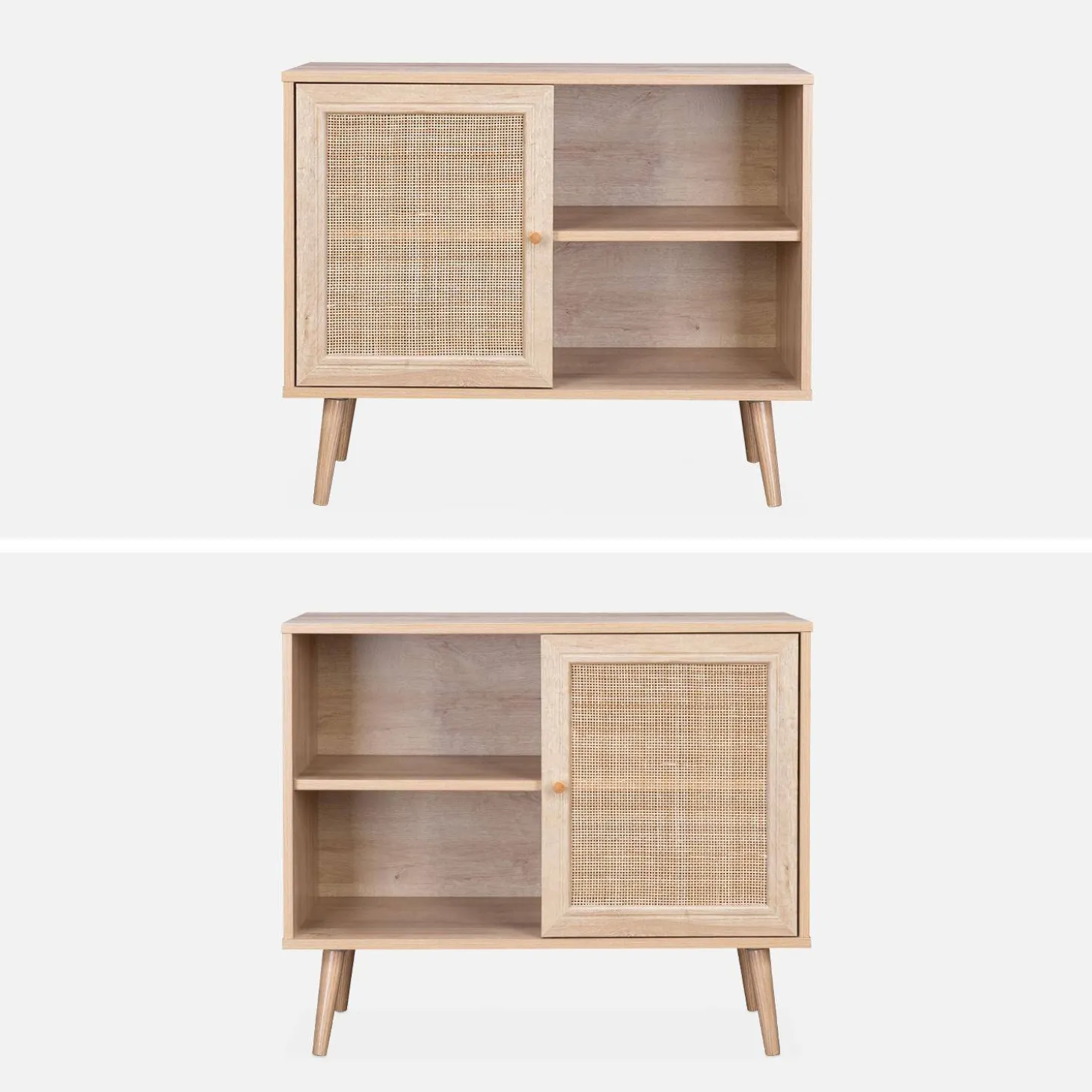 80cm scandi-style storage cabinet with wooden and cane rattan