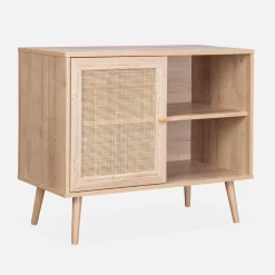 80cm scandi-style storage cabinet with wooden and cane rattan