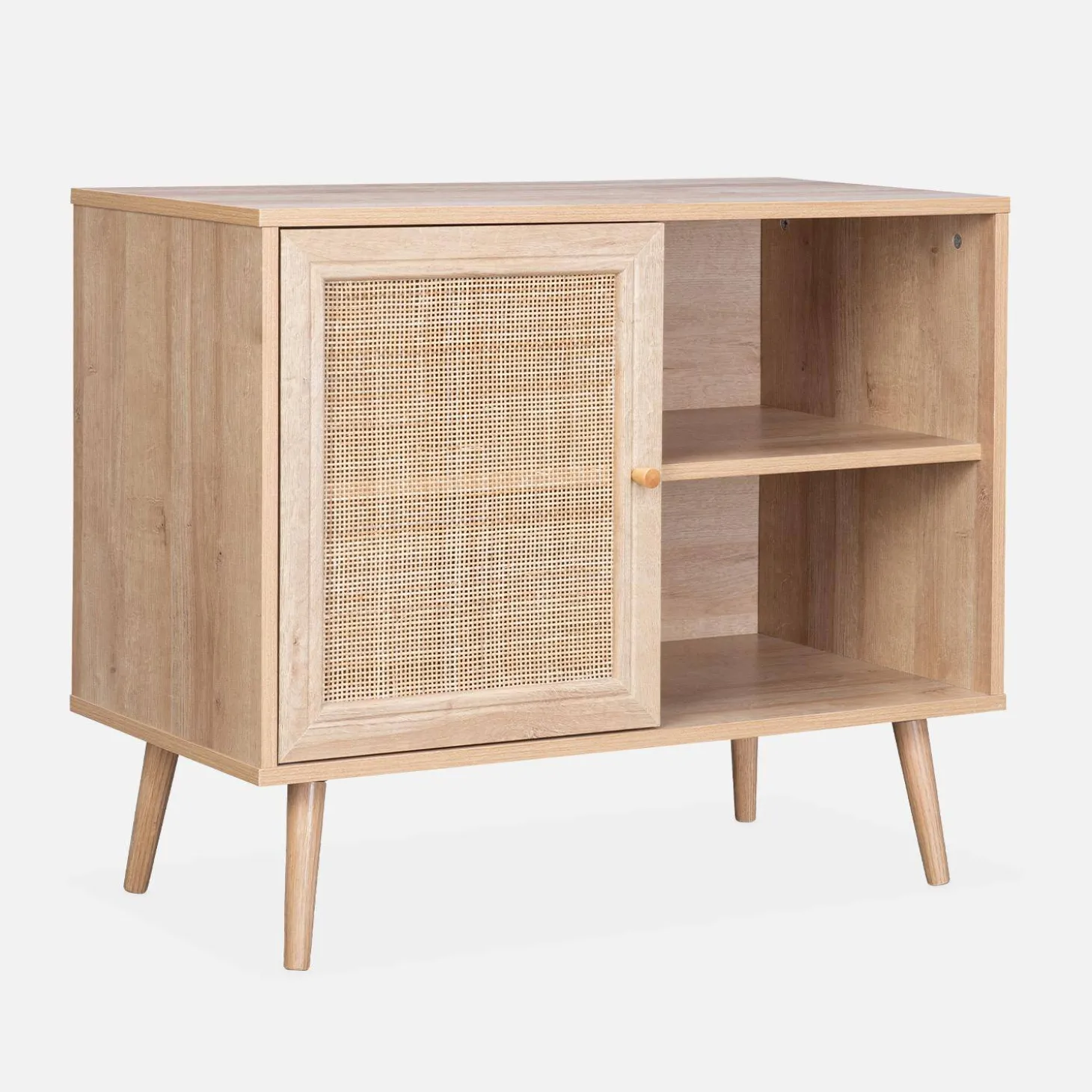 80cm scandi-style storage cabinet with wooden and cane rattan
