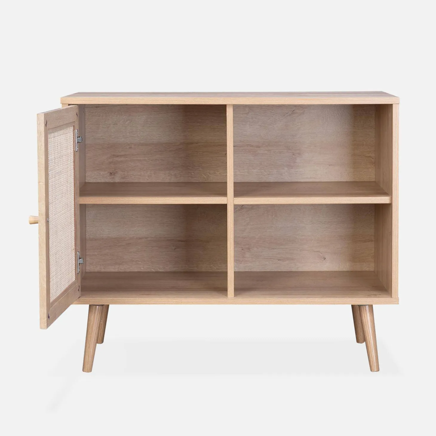 80cm scandi-style storage cabinet with wooden and cane rattan