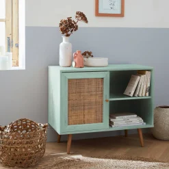 80cm scandi-style storage cabinet with wooden and cane rattan