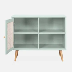 80cm scandi-style storage cabinet with wooden and cane rattan