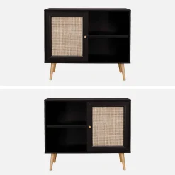 80cm scandi-style storage cabinet with wooden and cane rattan