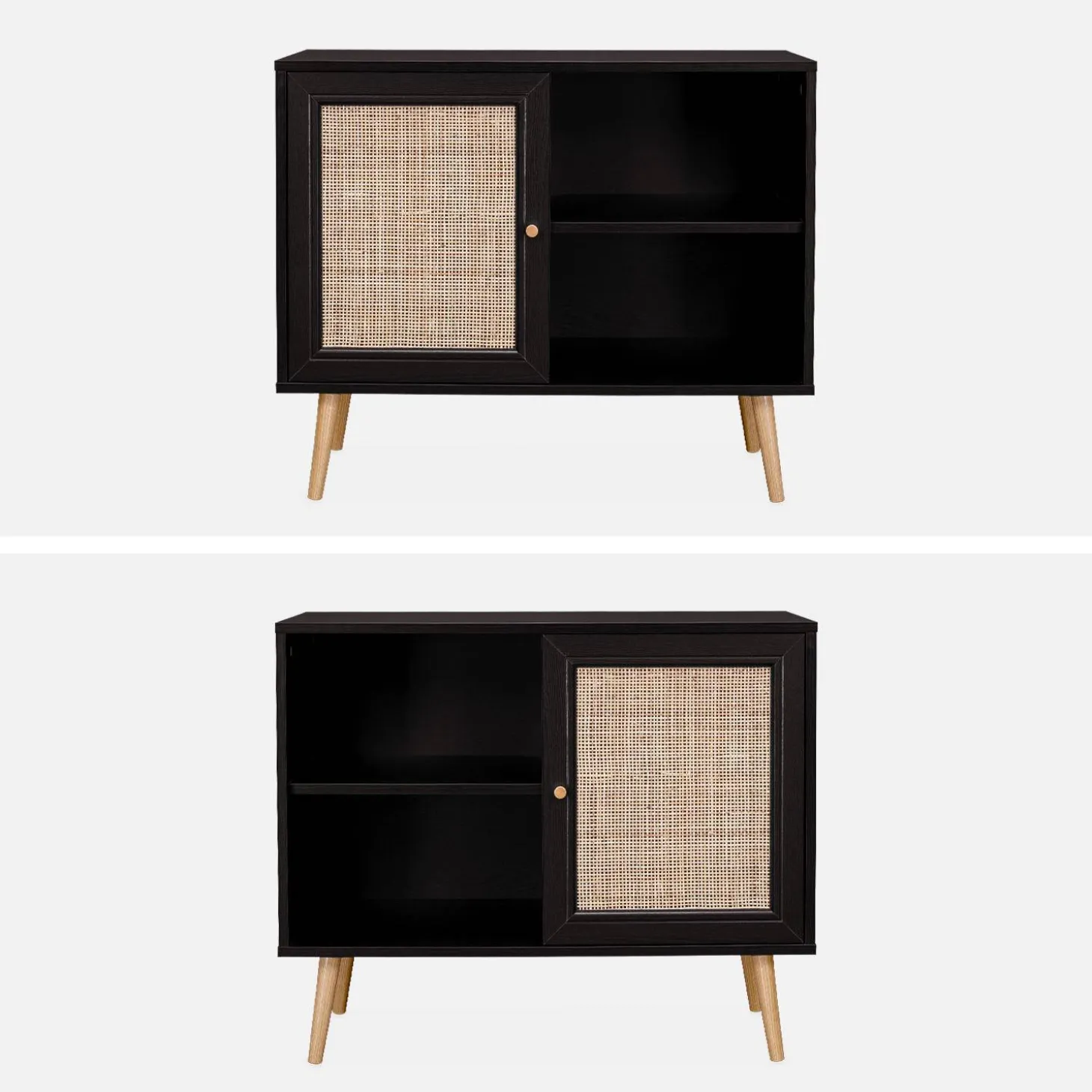 80cm scandi-style storage cabinet with wooden and cane rattan