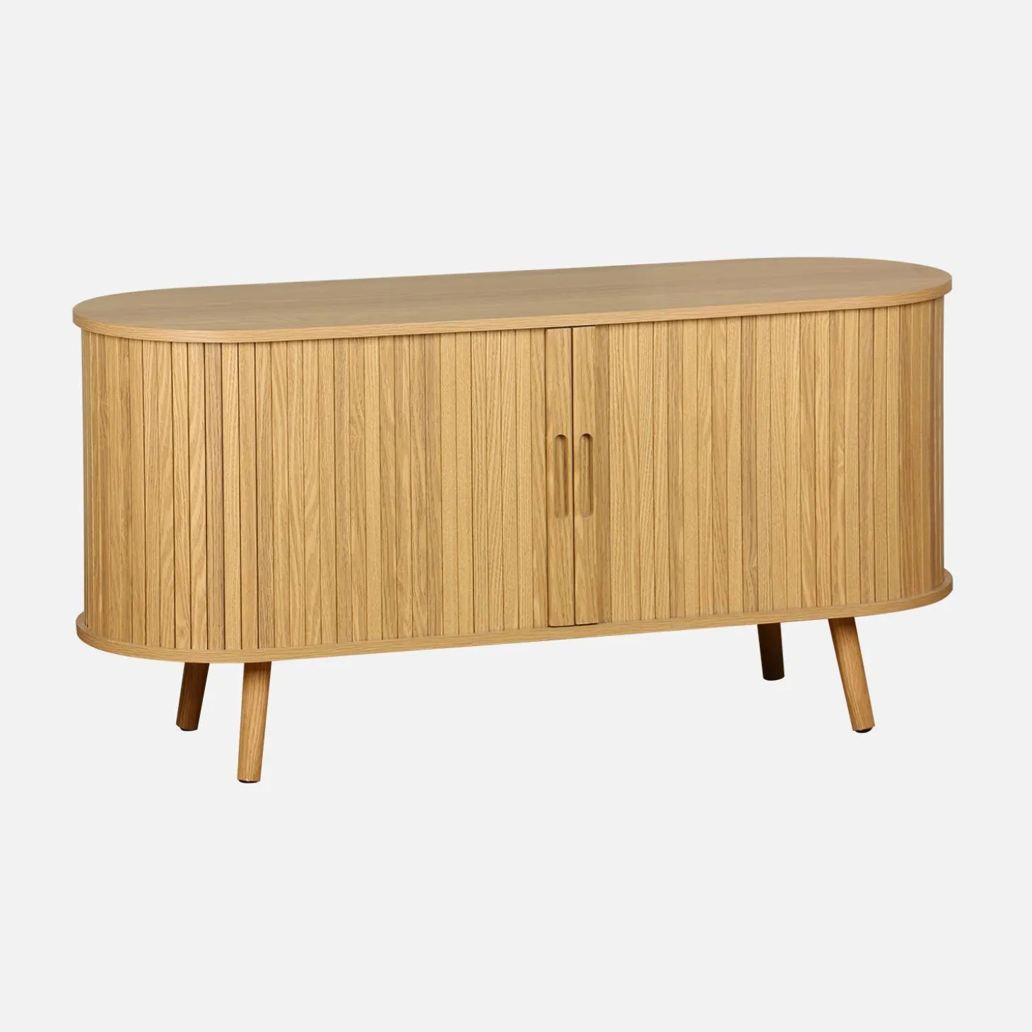 120cm scandi-style TV unit with grooved wooden effect and 2 sliding doors