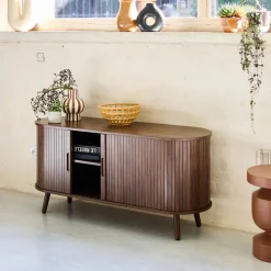 120cm scandi-style TV unit with grooved wooden effect and 2 sliding doors