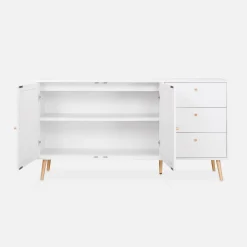 150cm scandi-style wooden and cane effect sideboard