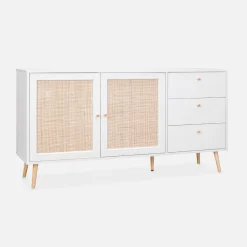 150cm scandi-style wooden and cane effect sideboard