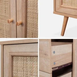 150cm scandi-style wooden and cane effect sideboard
