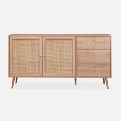 150cm scandi-style wooden and cane effect sideboard