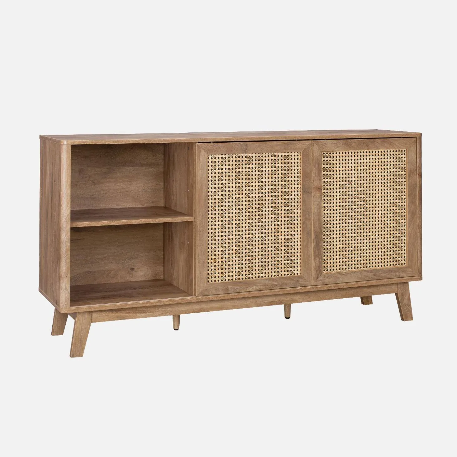 150cm sideboard with wood and cane effect, 2 sliding doors