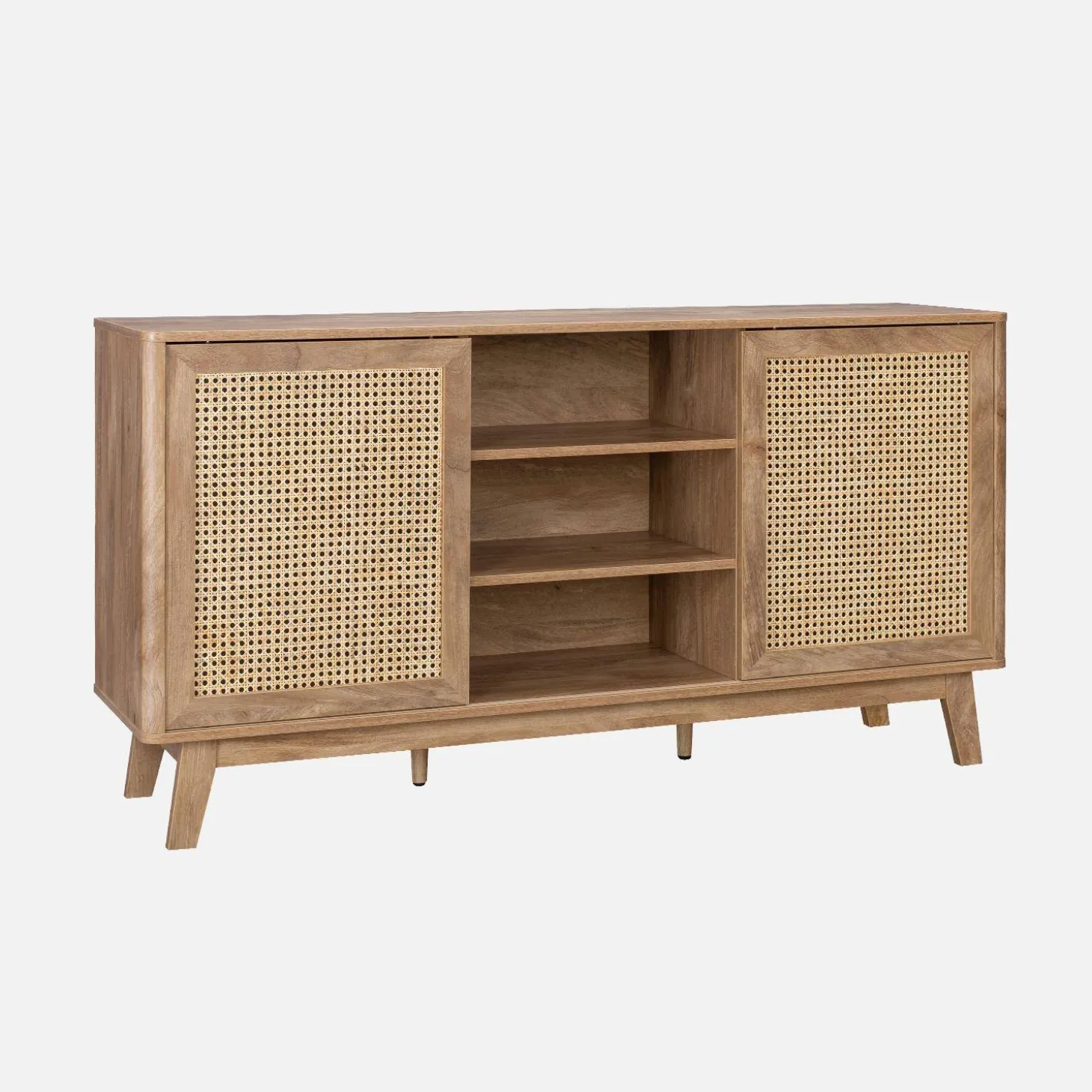 150cm sideboard with wood and cane effect, 2 sliding doors