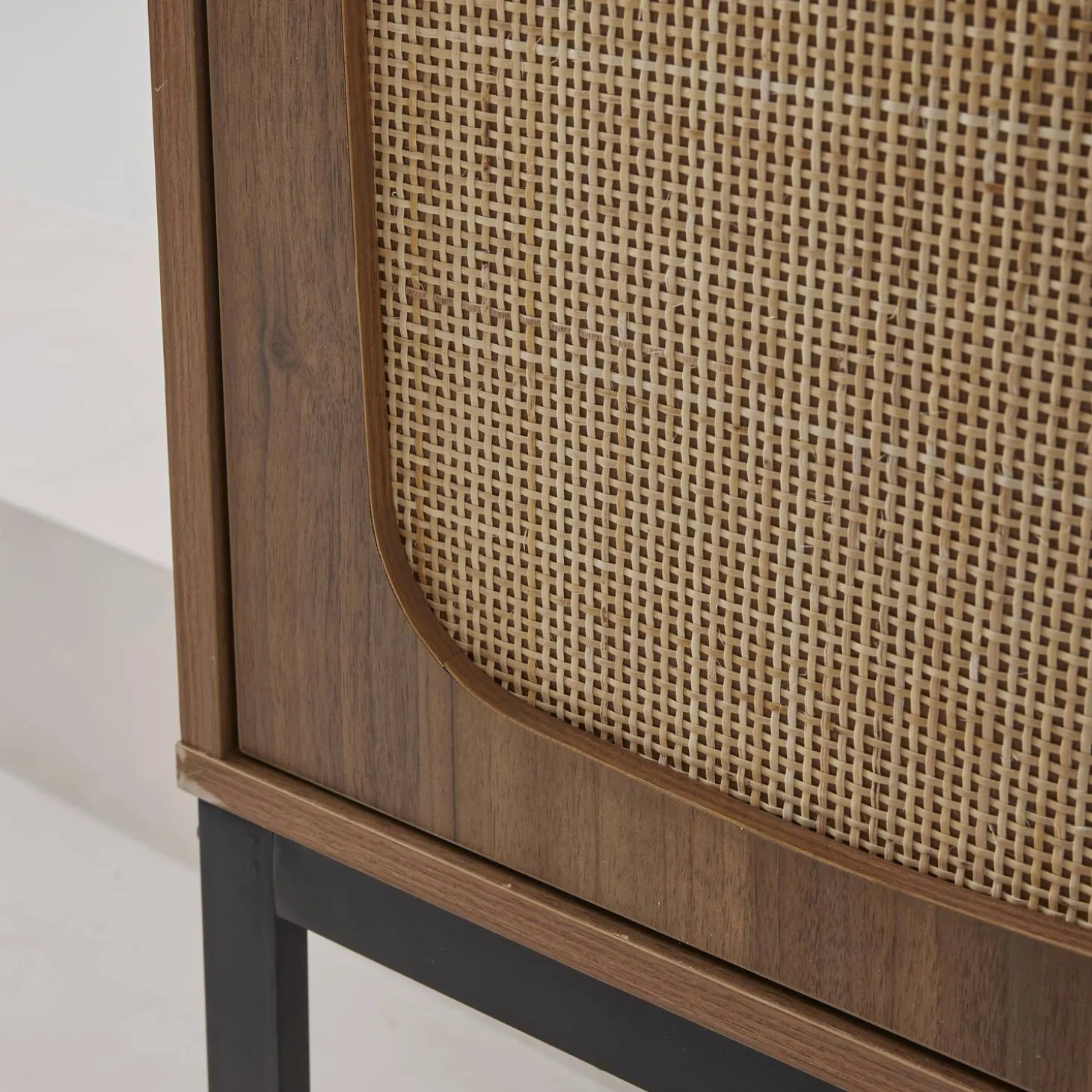 165cm sideboard with wood and cane effect