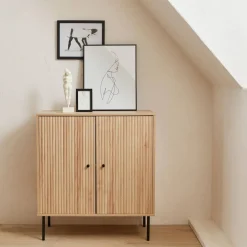83.5cm storage cabinet with grooved wooden-effect