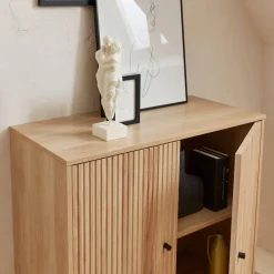 83.5cm storage cabinet with grooved wooden-effect