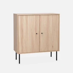83.5cm storage cabinet with grooved wooden-effect