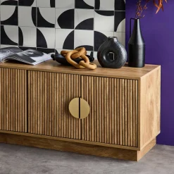 140cm TV unit exotic wooden effect 4 doors