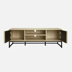 120cm TV unit  grooved wooden effect and metal 2 doors