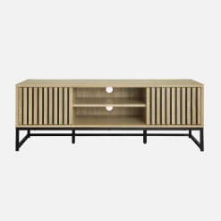120cm TV unit  grooved wooden effect and metal 2 doors