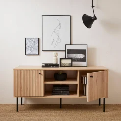 120cm TV unit grooved wooden effect 2 doors