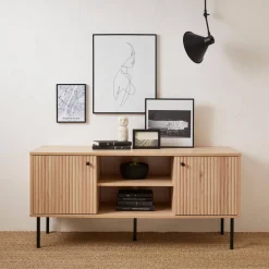 120cm TV unit grooved wooden effect 2 doors