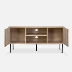 120cm TV unit grooved wooden effect 2 doors