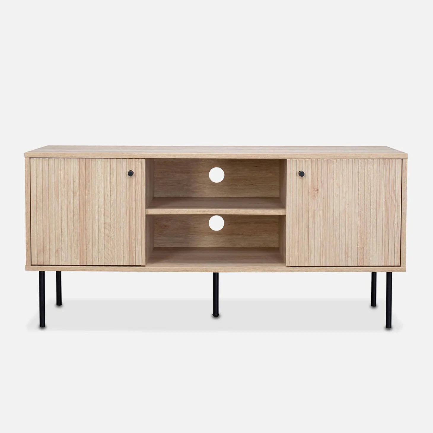 120cm TV unit grooved wooden effect 2 doors