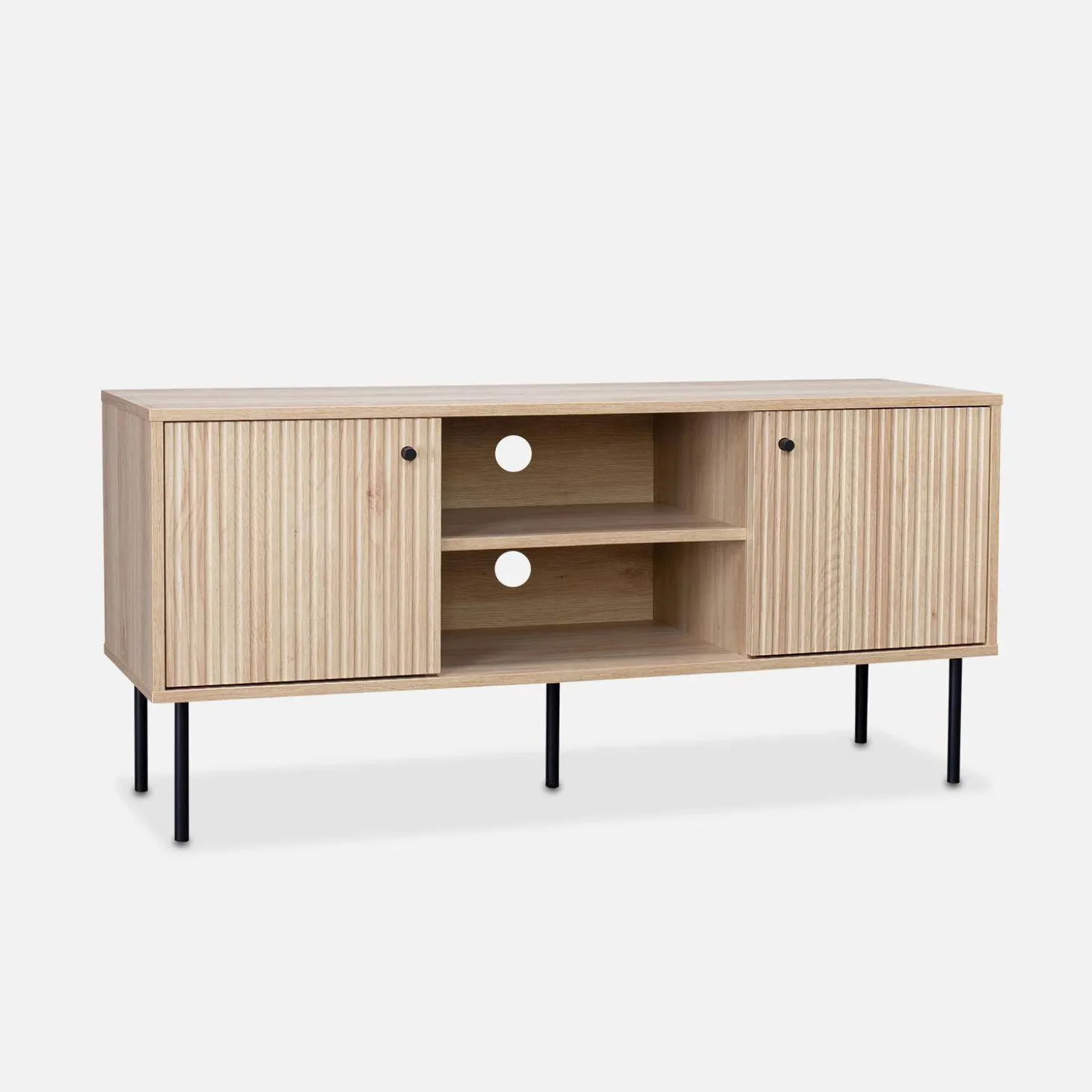 120cm TV unit grooved wooden effect 2 doors