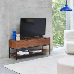 130cm TV unit walnut wooden effect 3 drawers