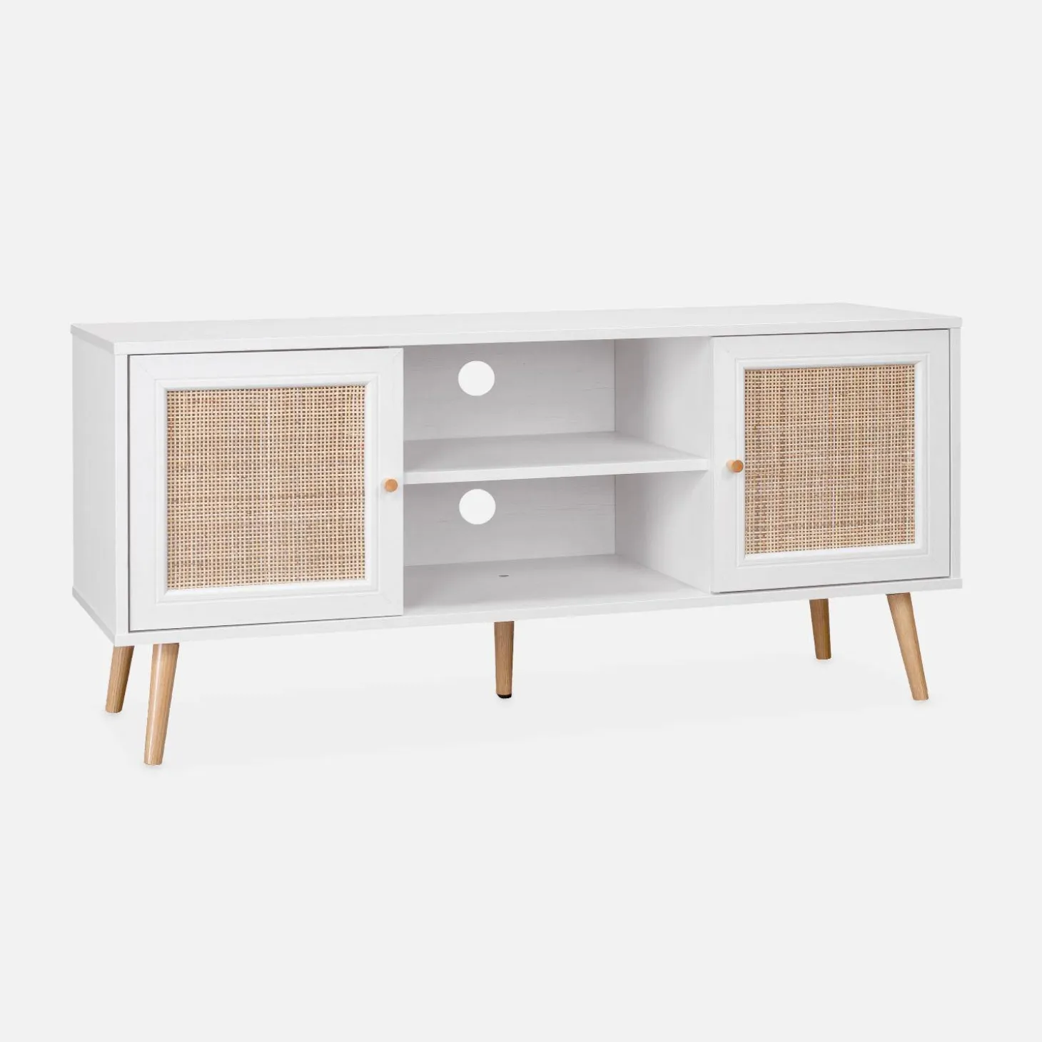 120cm TV unit wooden and cane effect 2 doors