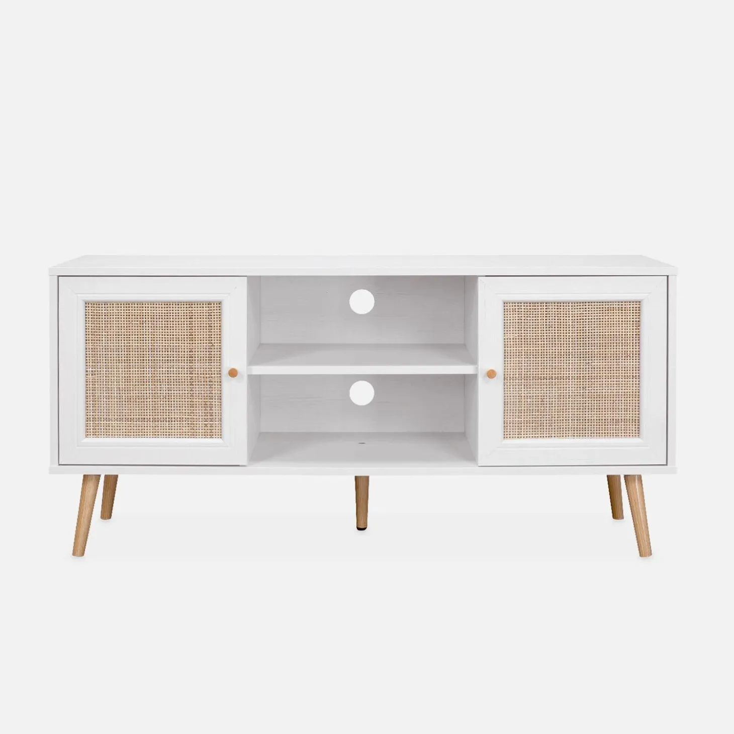 120cm TV unit wooden and cane effect 2 doors