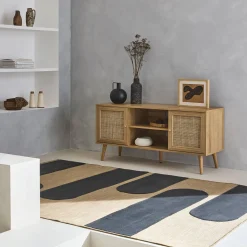 120cm TV unit wooden and cane effect 2 doors