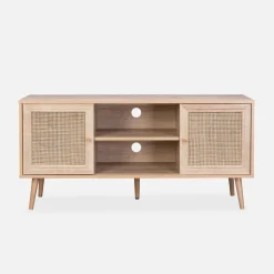 120cm TV unit wooden and cane effect 2 doors