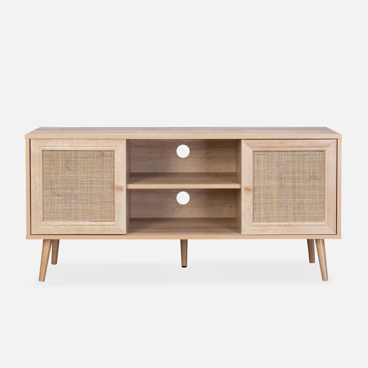 120cm TV unit wooden and cane effect 2 doors
