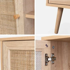 120cm TV unit wooden and cane effect 2 doors