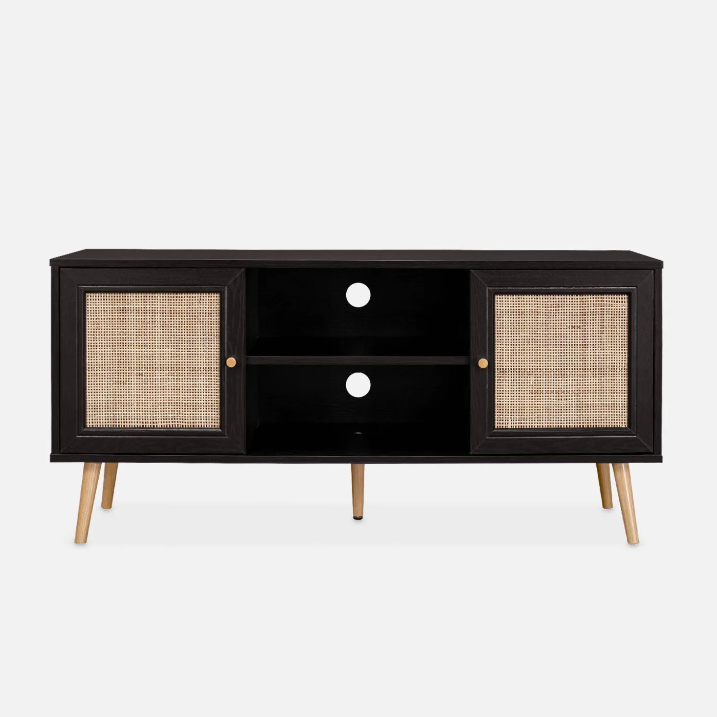 120cm TV unit wooden and cane effect 2 doors
