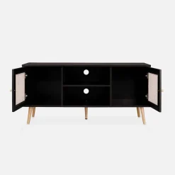 120cm TV unit wooden and cane effect 2 doors