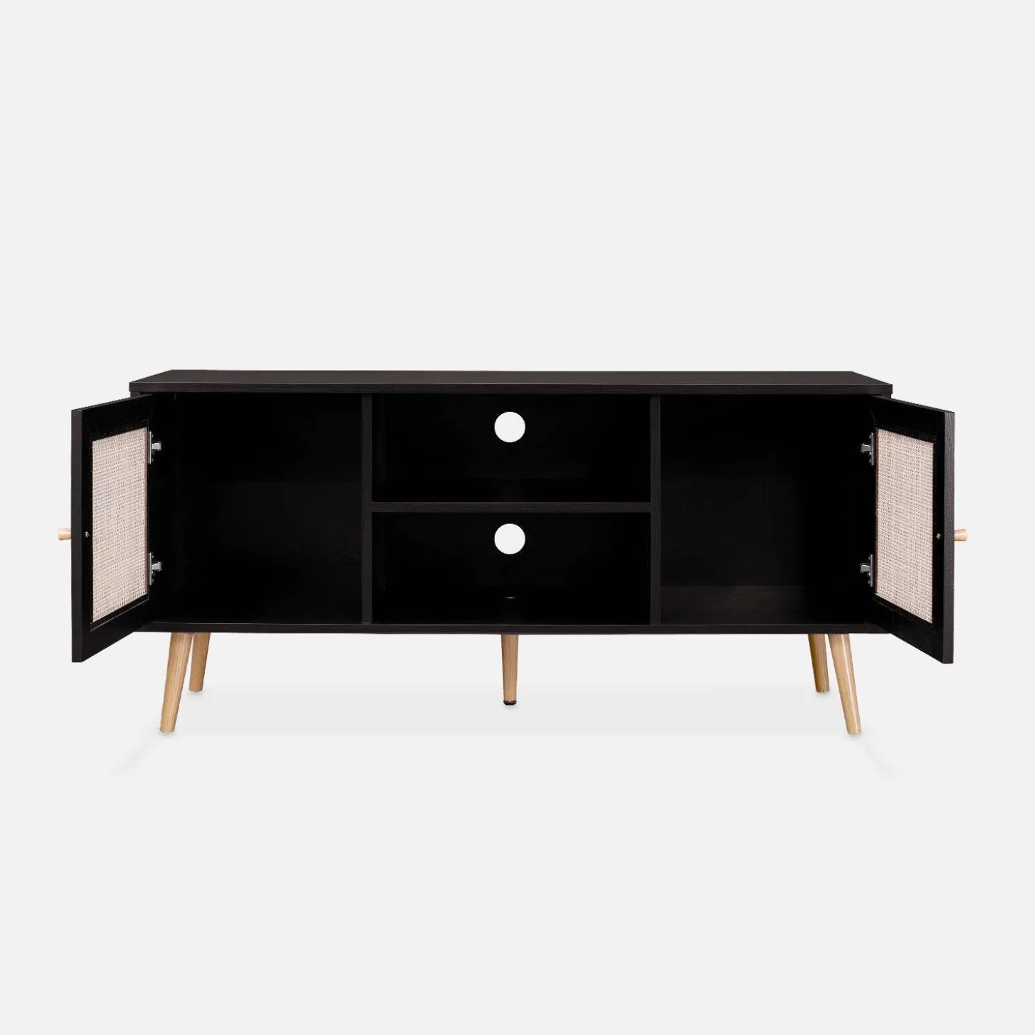 120cm TV unit wooden and cane effect 2 doors