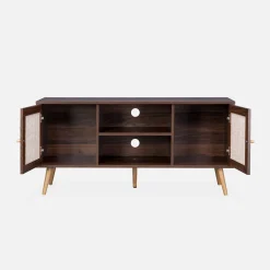 120cm TV unit wooden and cane effect 2 doors