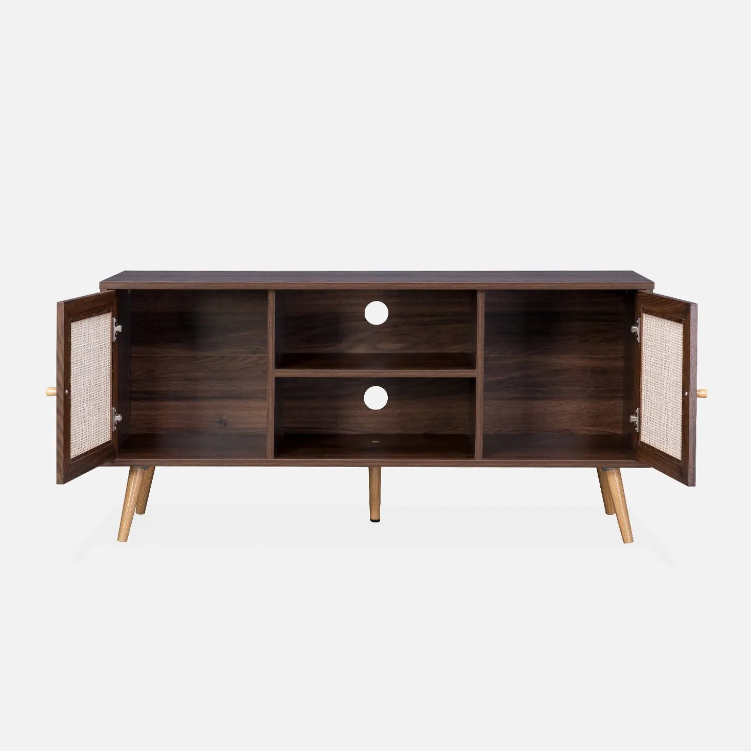 120cm TV unit wooden and cane effect 2 doors