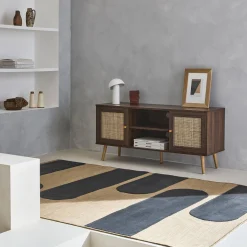 120cm TV unit wooden and cane effect 2 doors