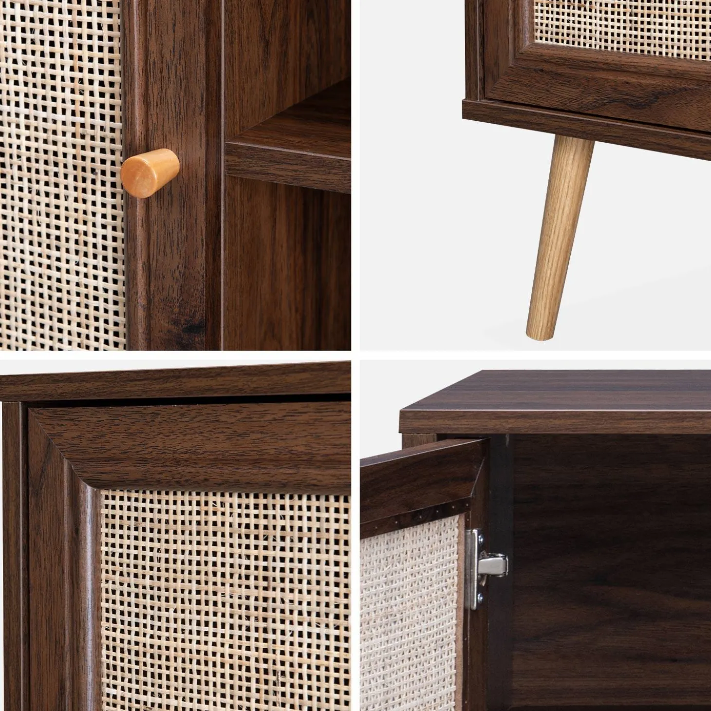 120cm TV unit wooden and cane effect 2 doors