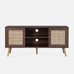 120cm TV unit wooden and cane effect 2 doors