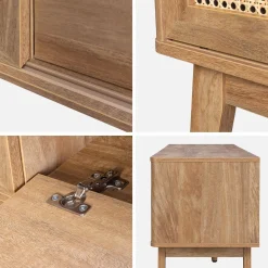 150cm TV unit wooden effect and cane 2 sliding doors