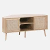 115cm TV unit wooden effect and cane 2 doors