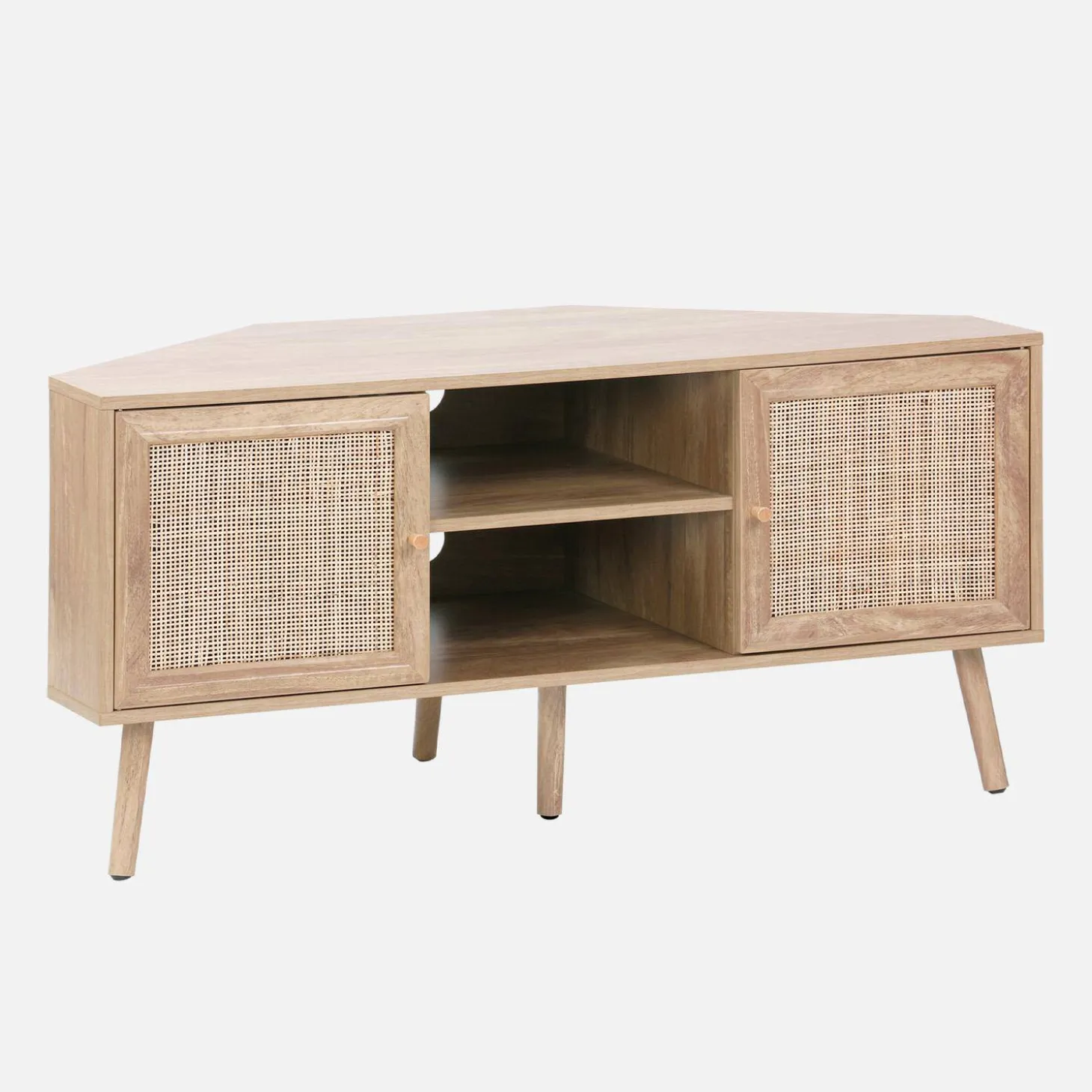 115cm TV unit wooden effect and cane 2 doors