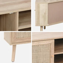 115cm TV unit wooden effect and cane 2 doors