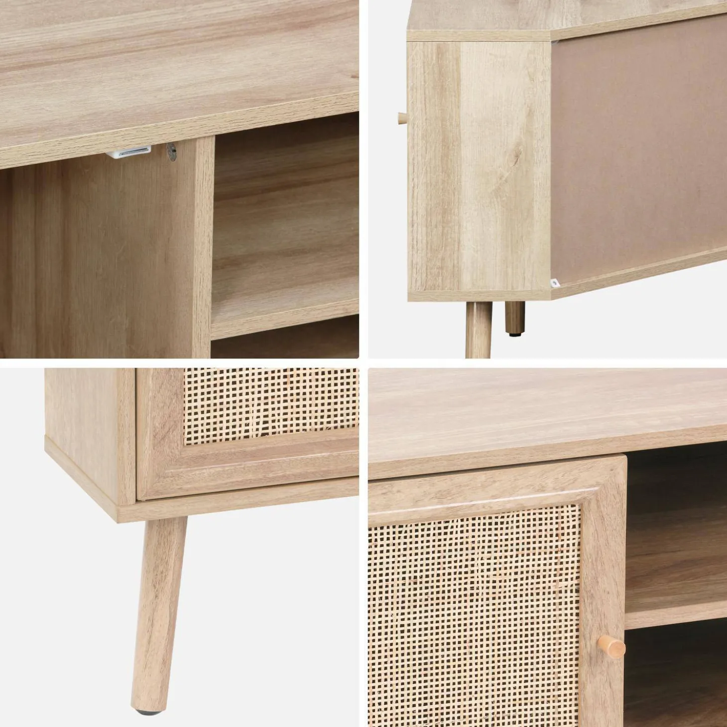 115cm TV unit wooden effect and cane 2 doors